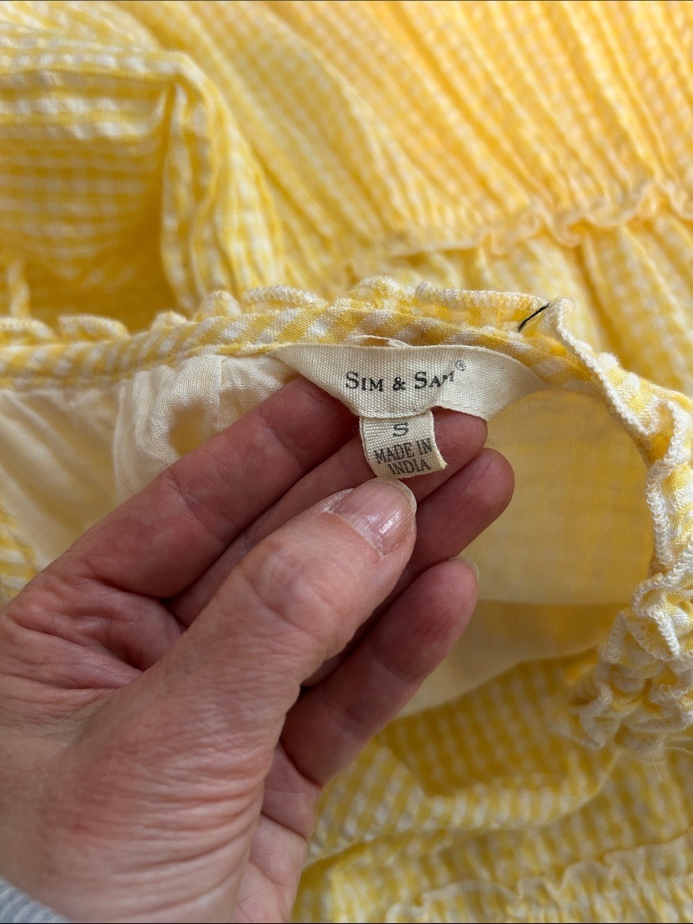 Sim & Sam Yellow Cotton Gingham Tiered Cottagecore Maxi Dress - Picture 9 of 15